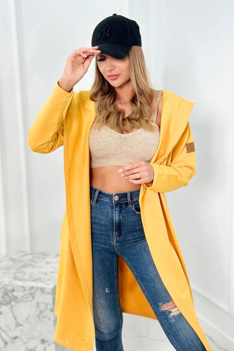 Long cardigan with hood 9077 / – Mustard цвет / color | Lexline Fashion