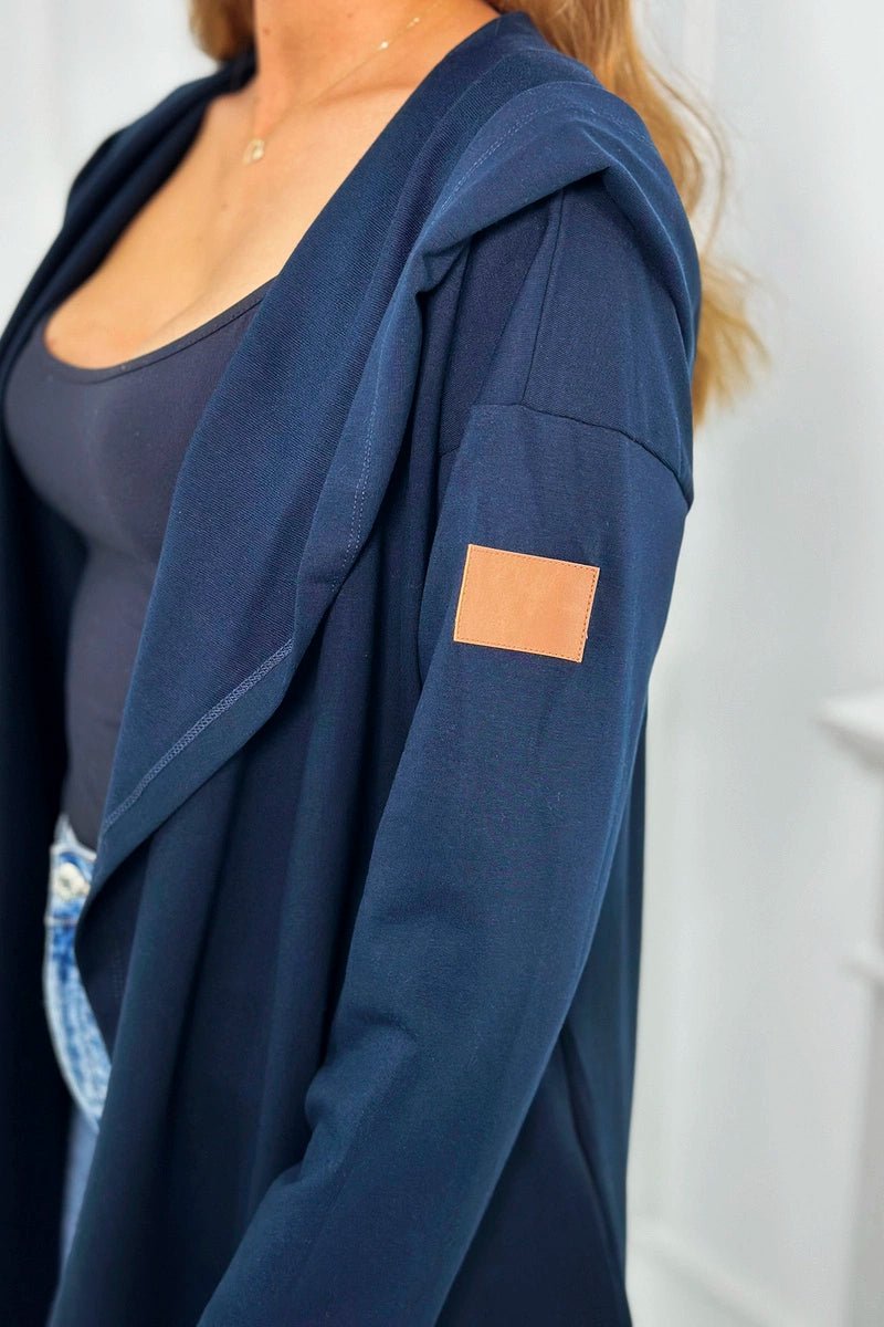Long cardigan with hood 9077 / – Navy blue || Light цвет / color | Lexline Fashion