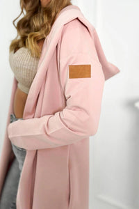 Long cardigan with hood 9077 / – Powder || Dark цвет / color | Lexline Fashion