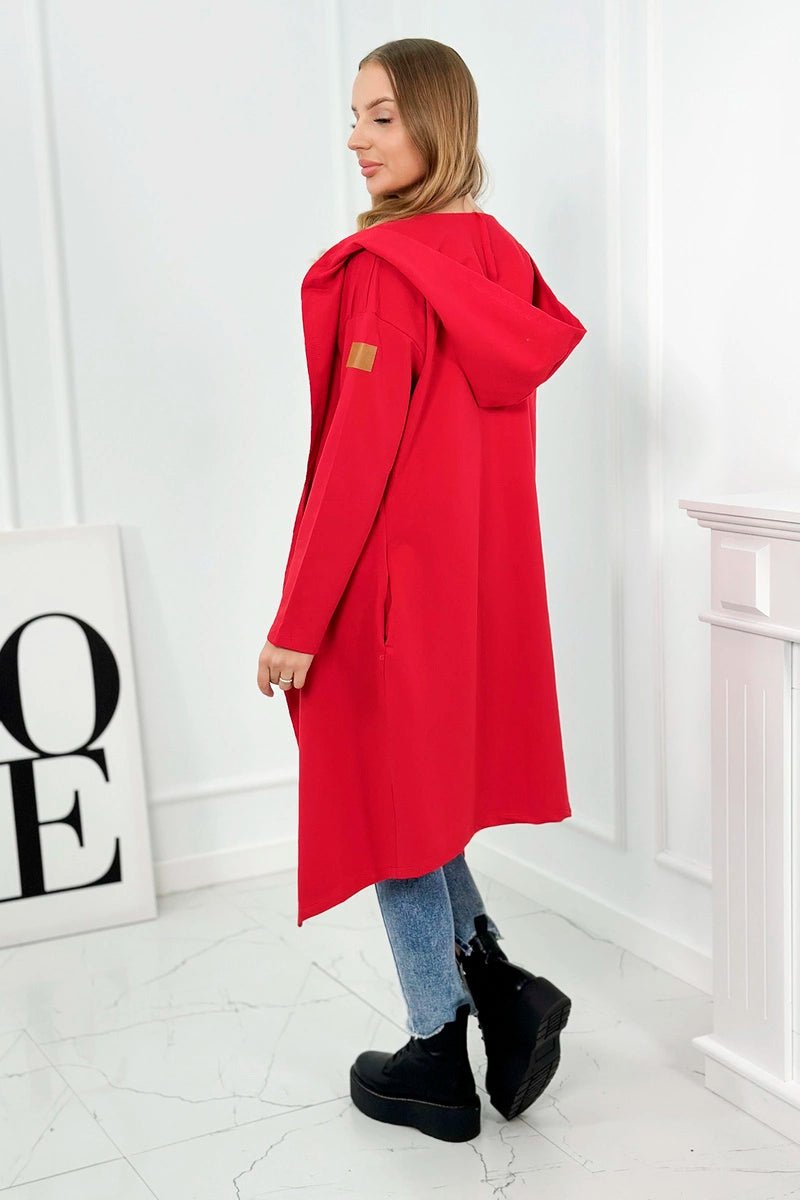 Long cardigan with hood 9077 / – Red цвет / color | Lexline Fashion