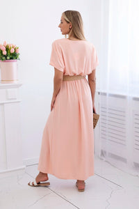 Long dress with a decorative belt 6012F / – Apricot цвет / color | Lexline Fashion