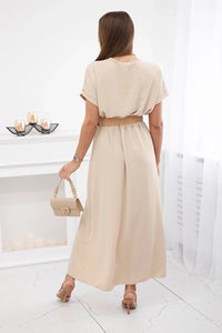Long dress with a decorative belt 6012F / – Beige цвет / color | Lexline Fashion