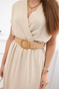 Long dress with a decorative belt 6012F / – Beige цвет / color | Lexline Fashion