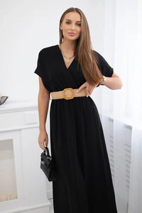 Long dress with a decorative belt 6012F / – Black цвет / color | Lexline Fashion