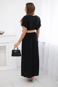 Long dress with a decorative belt 6012F / – Black цвет / color | Lexline Fashion