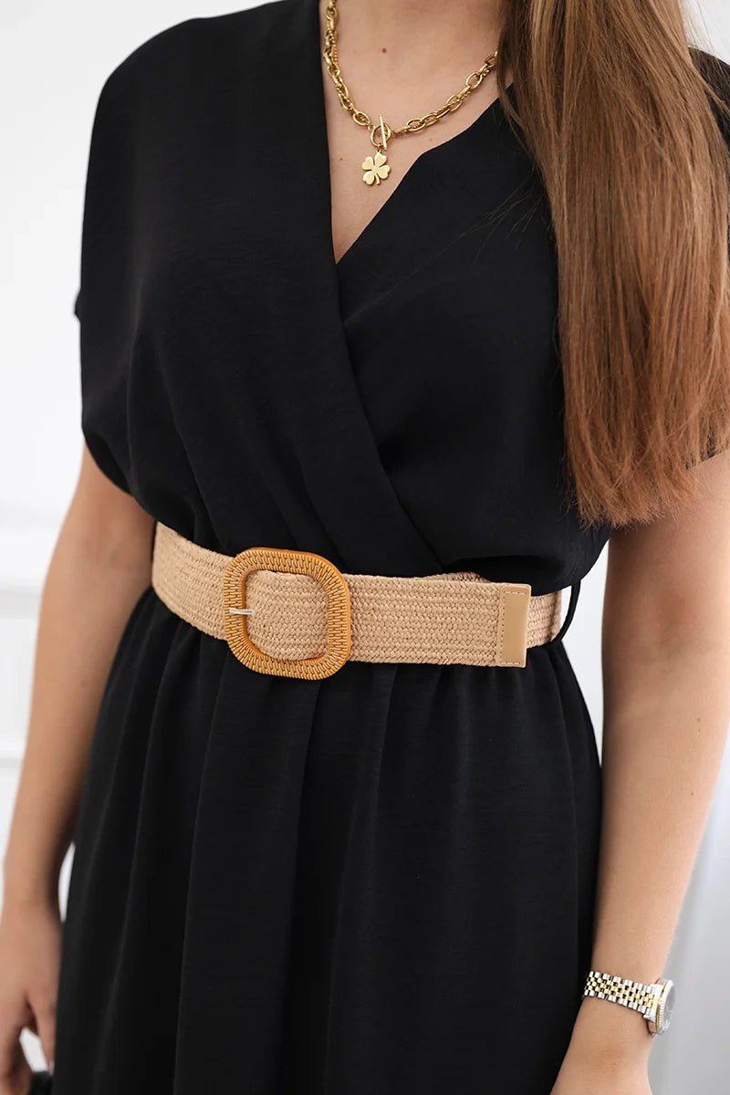 Long dress with a decorative belt 6012F / – Black цвет / color | Lexline Fashion