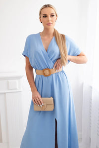 Long dress with a decorative belt 6012F / – Blue цвет / color | Lexline Fashion
