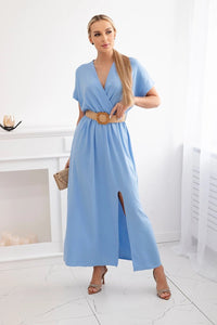 Long dress with a decorative belt 6012F / – Blue цвет / color | Lexline Fashion
