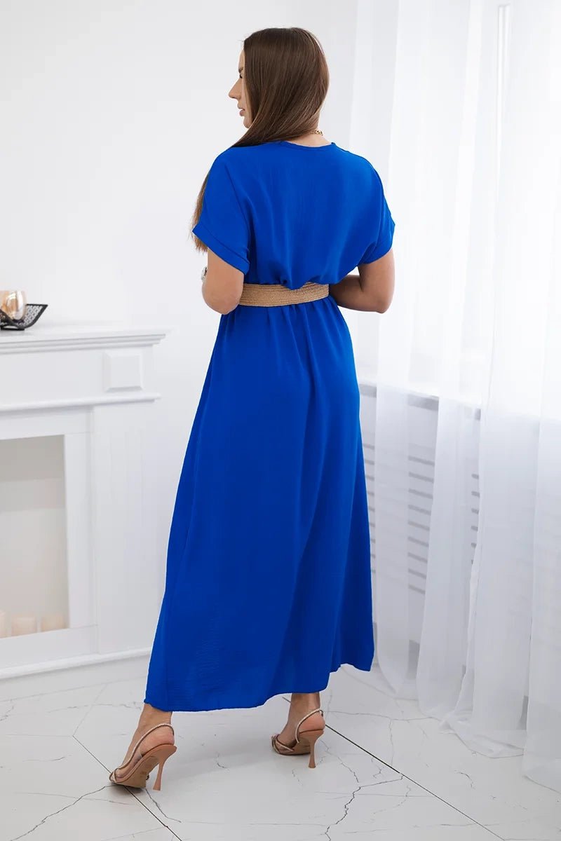 Long dress with a decorative belt 6012F / – Blue cornflower цвет / color | Lexline Fashion