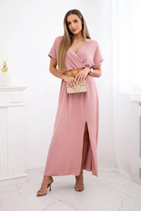Long dress with a decorative belt 6012F / – Dark || Powder цвет / color | Lexline Fashion