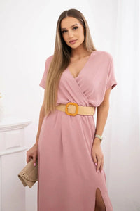 Long dress with a decorative belt 6012F / – Dark || Powder цвет / color | Lexline Fashion