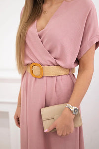Long dress with a decorative belt 6012F / – Dark || Powder цвет / color | Lexline Fashion