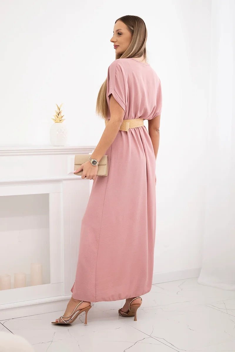 Long dress with a decorative belt 6012F / – Dark || Powder цвет / color | Lexline Fashion
