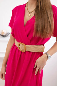 Long dress with a decorative belt 6012F / – Fuchsia цвет / color | Lexline Fashion