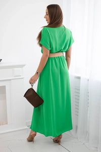 Long dress with a decorative belt 6012F / – Green || Light цвет / color | Lexline Fashion