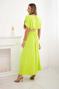 Long dress with a decorative belt 6012F / – Green || Neon цвет / color | Lexline Fashion