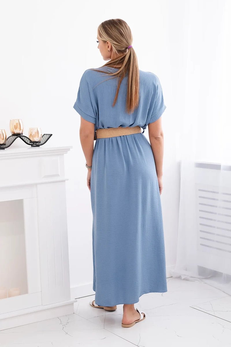 Long dress with a decorative belt 6012F / – Jeans цвет / color | Lexline Fashion