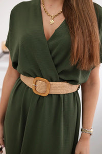 Long dress with a decorative belt 6012F / – Khaki цвет / color | Lexline Fashion
