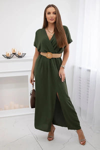 Long dress with a decorative belt 6012F / – Khaki цвет / color | Lexline Fashion