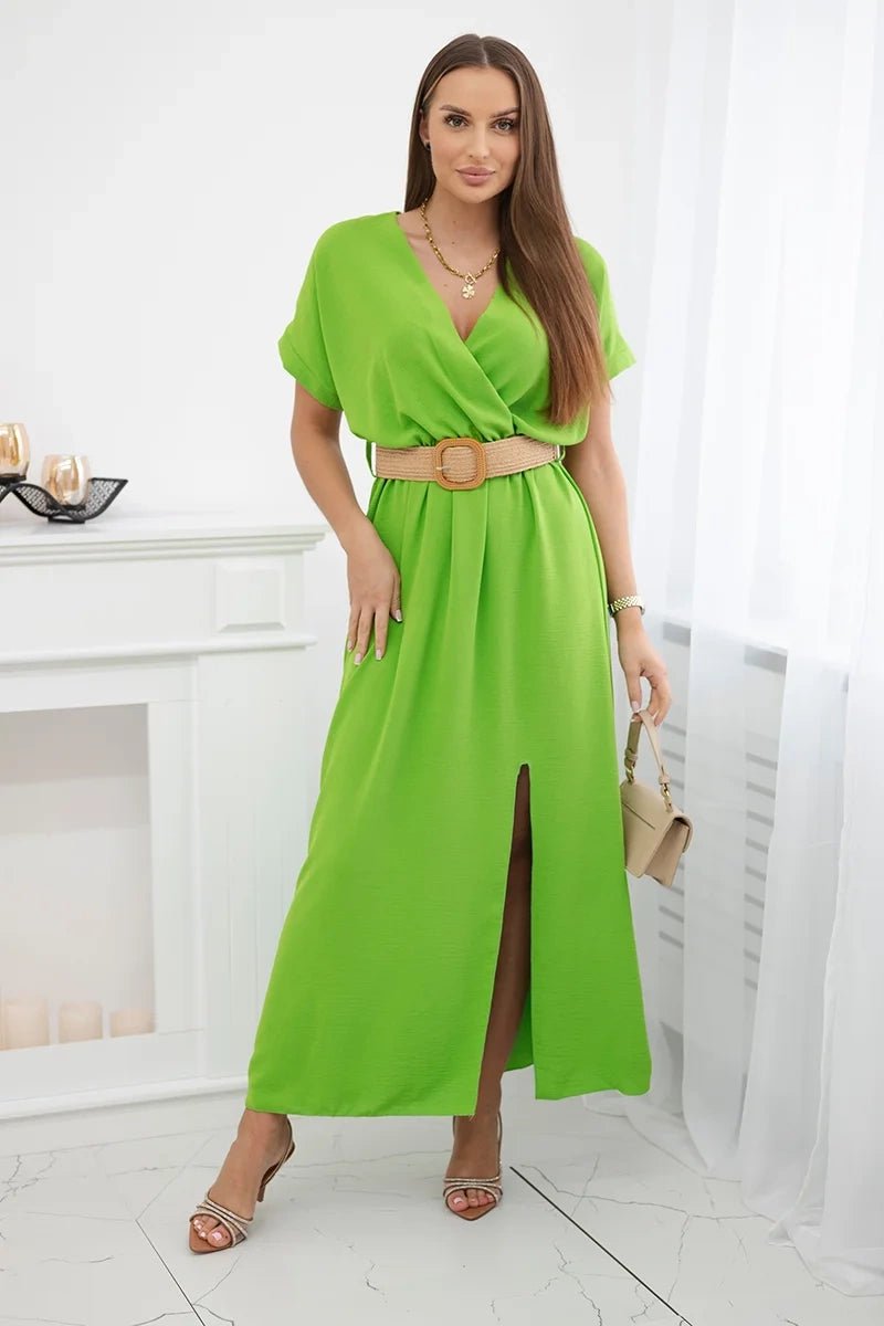 Long dress with a decorative belt 6012F / – Kiwi цвет / color | Lexline Fashion