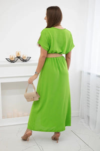 Long dress with a decorative belt 6012F / – Kiwi цвет / color | Lexline Fashion