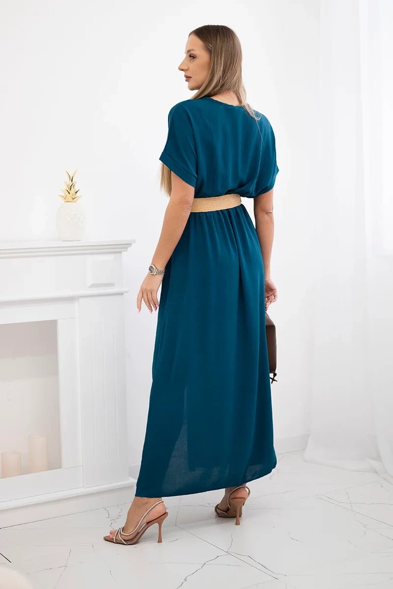 Long dress with a decorative belt 6012F / – Marine цвет / color | Lexline Fashion