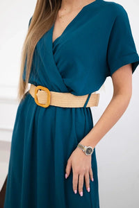Long dress with a decorative belt 6012F / – Marine цвет / color | Lexline Fashion