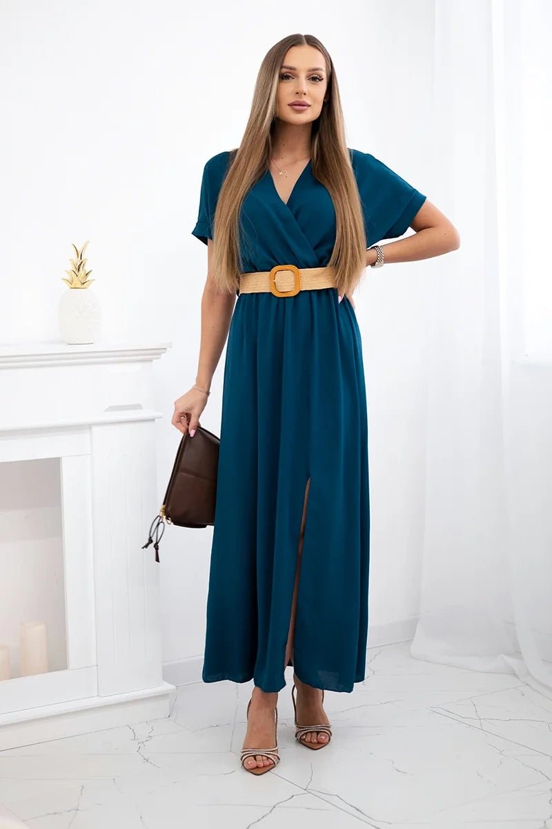Long dress with a decorative belt 6012F / – Marine цвет / color | Lexline Fashion