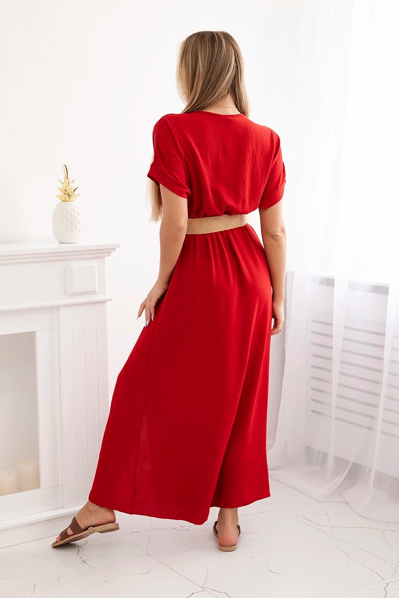 Long dress with a decorative belt 6012F / – Maroon цвет / color | Lexline Fashion