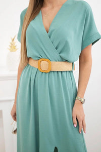 Long dress with a decorative belt 6012F / – Mint || Dark цвет / color | Lexline Fashion