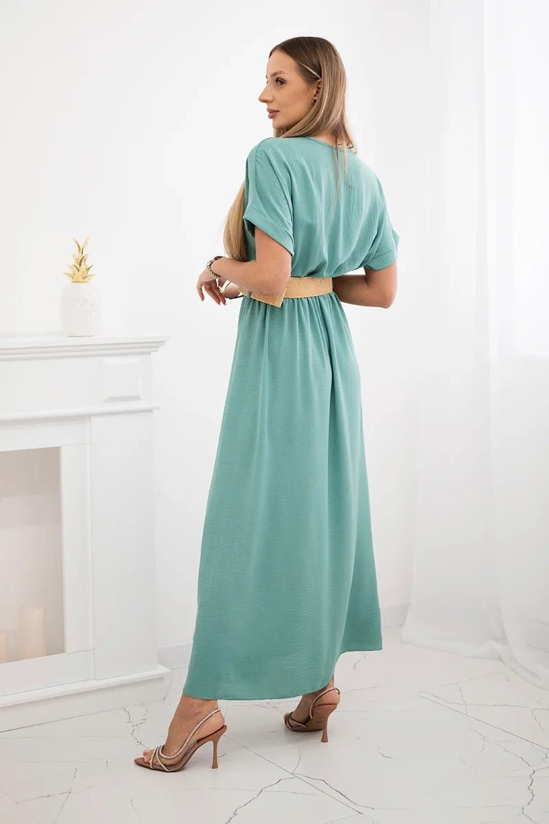 Long dress with a decorative belt 6012F / – Mint || Dark цвет / color | Lexline Fashion