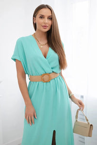 Long dress with a decorative belt 6012F / – Mint || Light цвет / color | Lexline Fashion