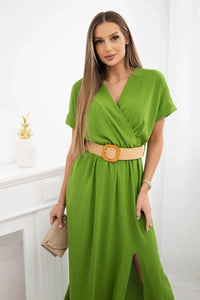 Long dress with a decorative belt 6012F / – Olive цвет / color | Lexline Fashion