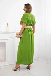 Long dress with a decorative belt 6012F / – Olive цвет / color | Lexline Fashion