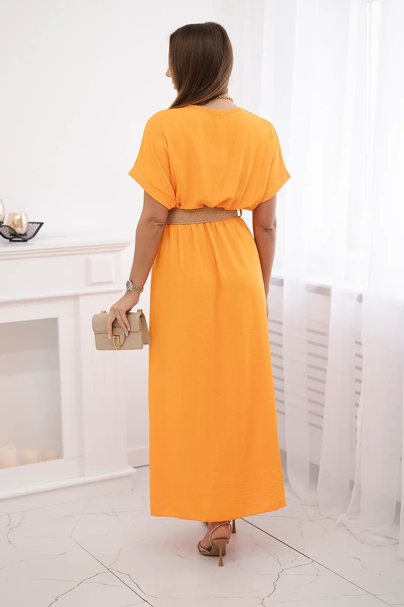 Long dress with a decorative belt 6012F / – Orange цвет / color | Lexline Fashion