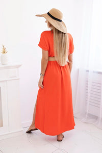 Long dress with a decorative belt 6012F / – Orange || Dark цвет / color | Lexline Fashion