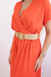 Long dress with a decorative belt 6012F / – Orange || Dark цвет / color | Lexline Fashion