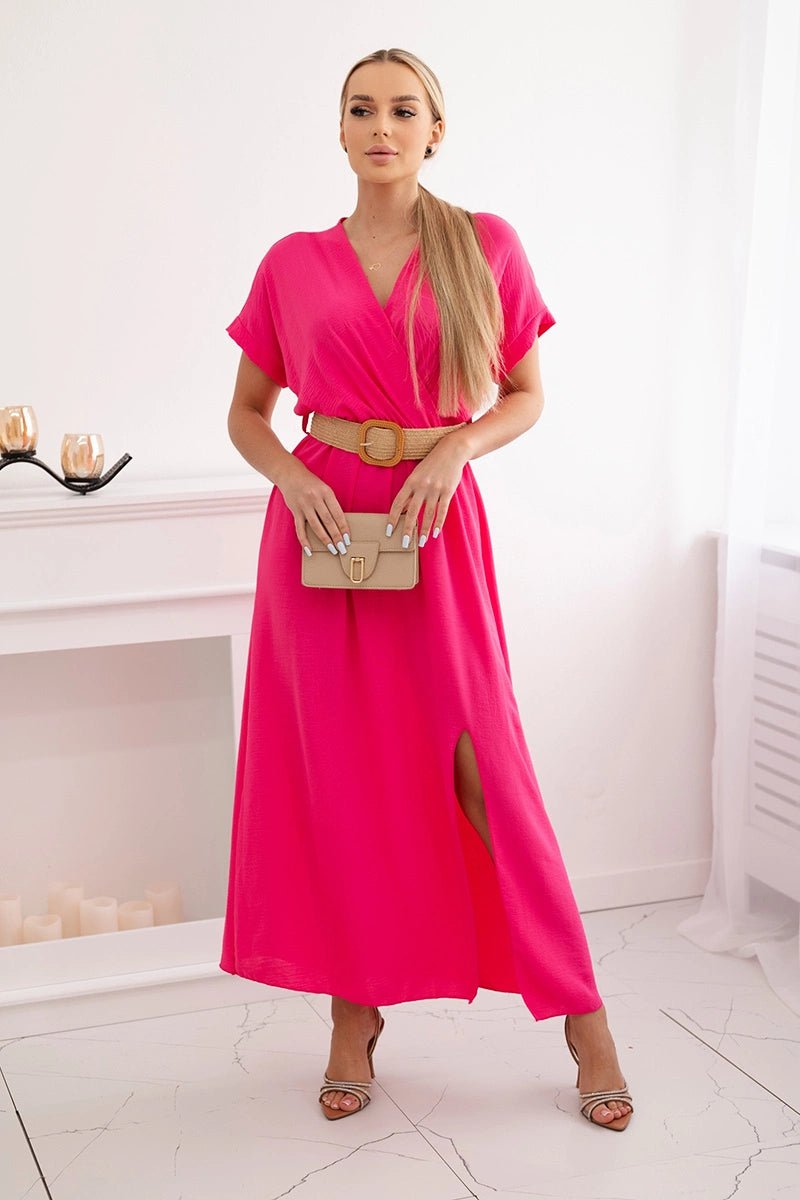 Long dress with a decorative belt 6012F / – Pink цвет / color | Lexline Fashion