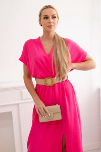 Long dress with a decorative belt 6012F / – Pink цвет / color | Lexline Fashion