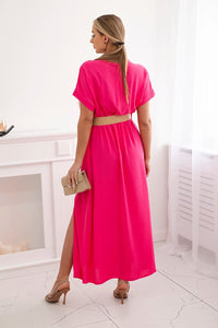 Long dress with a decorative belt 6012F / – Pink цвет / color | Lexline Fashion