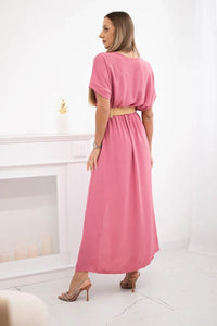 Long dress with a decorative belt 6012F / – Pink || Dark цвет / color | Lexline Fashion