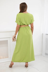 Long dress with a decorative belt 6012F / – Pistachio цвет / color | Lexline Fashion