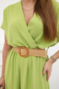 Long dress with a decorative belt 6012F / – Pistachio цвет / color | Lexline Fashion