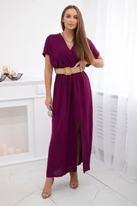 Long dress with a decorative belt 6012F / – Plum цвет / color | Lexline Fashion