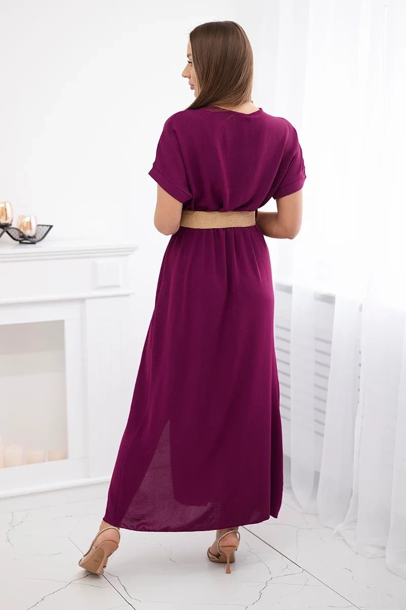 Long dress with a decorative belt 6012F / – Plum цвет / color | Lexline Fashion