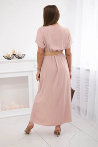 Long dress with a decorative belt 6012F / – Powder цвет / color | Lexline Fashion