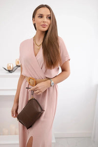 Long dress with a decorative belt 6012F / – Powder цвет / color | Lexline Fashion
