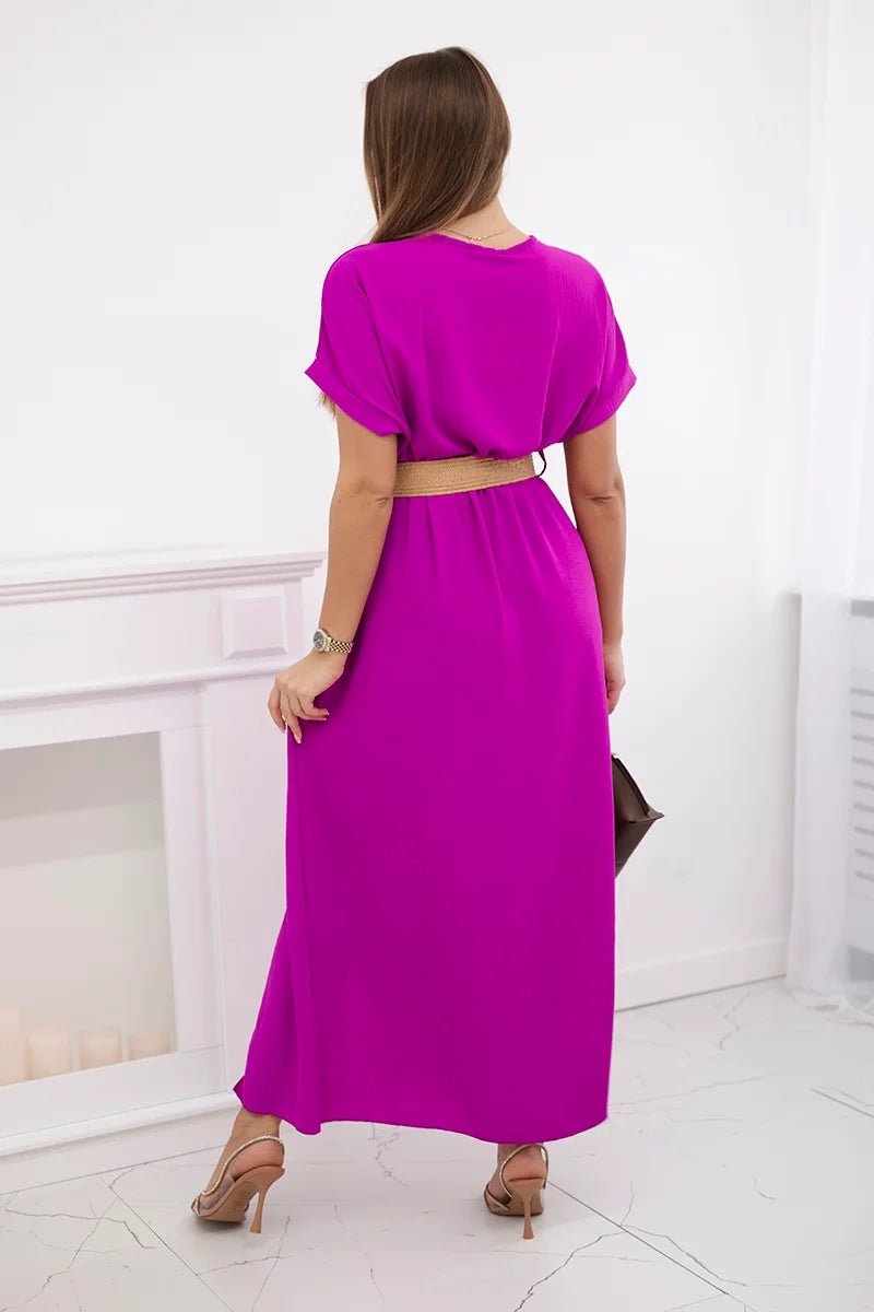 Long dress with a decorative belt 6012F / – Purple || Dark цвет / color | Lexline Fashion