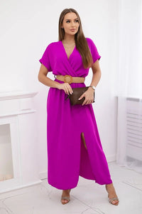 Long dress with a decorative belt 6012F / – Purple || Dark цвет / color | Lexline Fashion