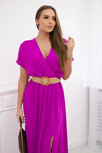 Long dress with a decorative belt 6012F / – Purple || Dark цвет / color | Lexline Fashion